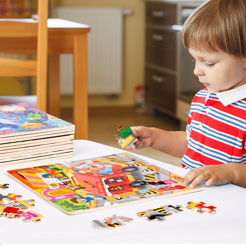 Wooden 49-Piece Scene Puzzle Children'S Early Education Puzzle Animal Dinosaur Traffic Cartoon Wooden Flat Puzzle Toy - Image 5